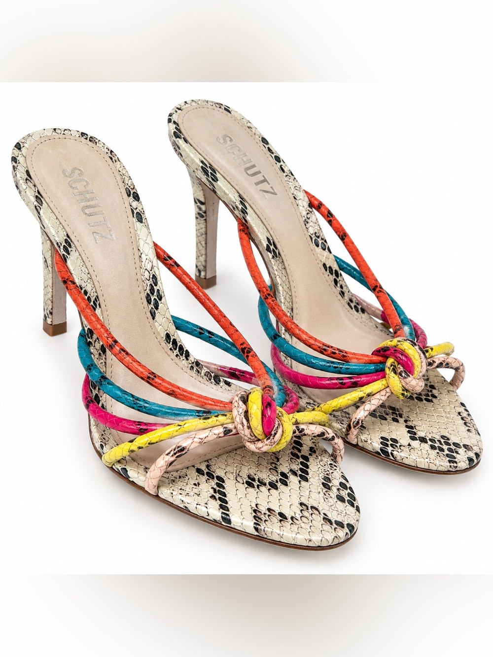 SCHUTZ Rina Snake Print Multicolor Strappy Mule Heels 9.5B